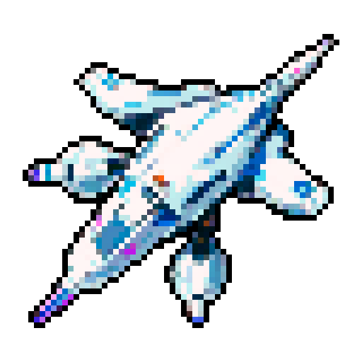 a transparent pure 2d sprite for a space game. It needs to look like the top view of a futuristic spaceship all by itself with the background transparent ,style of the 90s. The spaceship should not have any shadows.