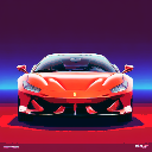 Photorealistic, centered Ferrari F8 in a three quarter view, right wheel in front, clean background, pixel art style with sRGB colors