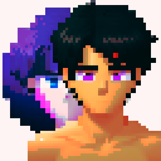 male black hair, pixel art, sRGB, purple eyes, tanned skin