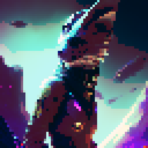 Shrouded in shadow, a sleek and deadly assassin crouches atop a high-tech starfinder ship, her sharp blades glinting in the fantastical glow of neon lights