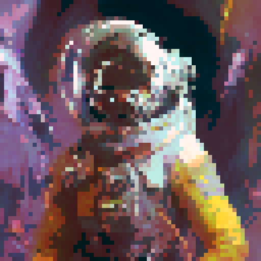 Androgynous astronaut in a clear helmet, sleek, futuristic sci-fi space suit, intricate, metallic armor pieces, vibrant colors, beautiful glowing face, fantasy RPG style