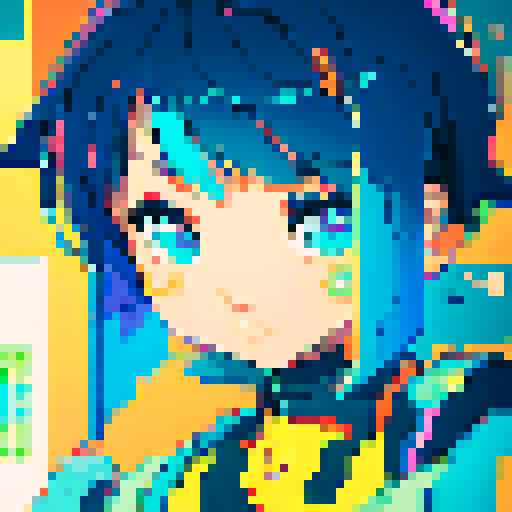 neon pixelated holographic woman short hair cute on computer screen