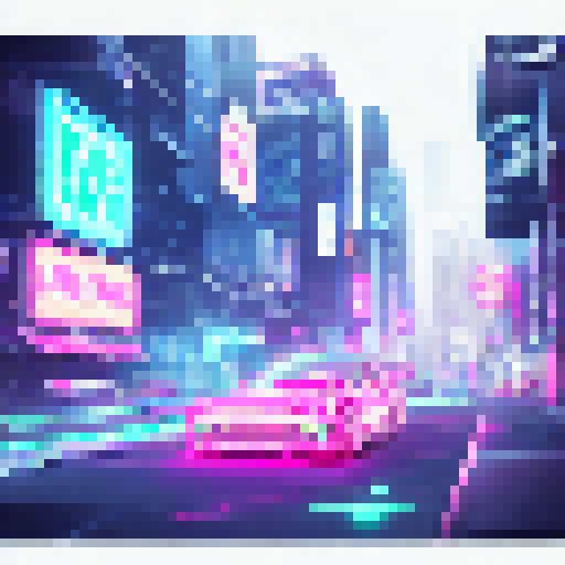Neon city car, cyberpunk