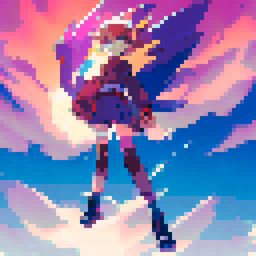 "Ghibli girl floats in serene waters surrounded by vibrant fishes and coral, with a colorful sunset sky above her head, all in classic anime style."