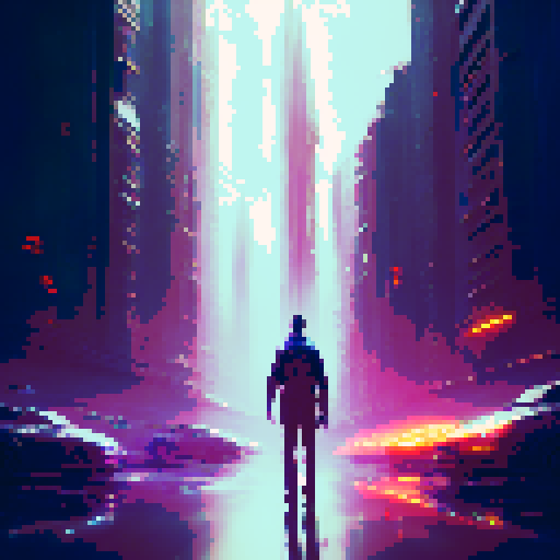 "Sharp-dressed man navigates a futuristic cityscape of towering glass buildings and neon lights, his determined expression reflected in the reflective surfaces around him, all rendered in a sleek, minimalist art style."