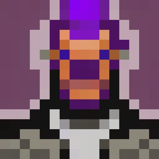 A spectral figure, wreathed in purple and black shadows, glides through the emptiness of space, a sinister grin upon their face, their eyes glowing with otherworldly power.