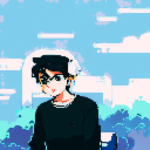 Indian boy with a slightly pointed chin and a warm, friendly smile, warm and medium-tan complexion, large and dark brown eyes with long, dark eyelashes, thick and dark brown eyebrows with a slight arch, medium-sized and slightly rounded nose, wide and expressive mouth with slightly upturned corners, short and black hair with a slight wave, character portrait, close up, anime style, pixel art