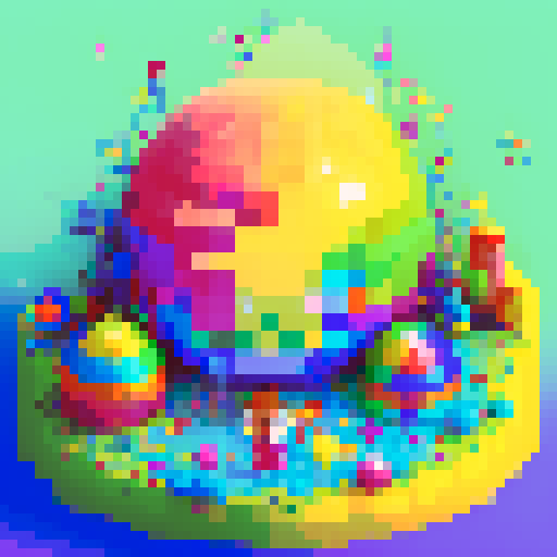 "Colorful bubbles float amidst a vibrant, pixelated world as children giggle with delight at the wondrous bubble show."