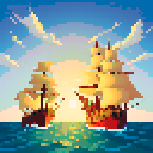 two 16th century ships fighting on the open sea