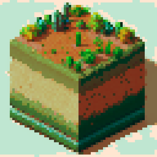 Create a gritty, earthy 64x64 pixel art dirt texture featuring rough, jagged edges and a mottled, patchy surface reminiscent of an arid plains landscape.