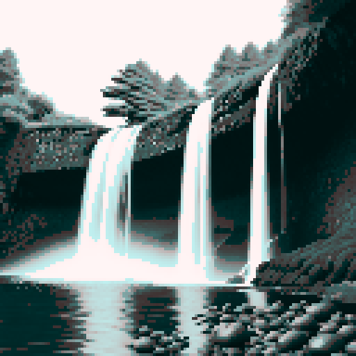 A simple waterfall on an island in Scotland in black and white