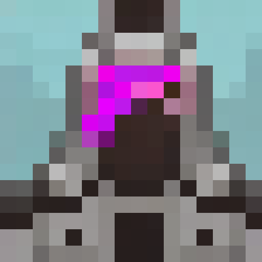 Hooded, scarred ninja with piercing eyes, gripping a bloodied katana, surrounded by swirling purple mist, in a dramatic pose