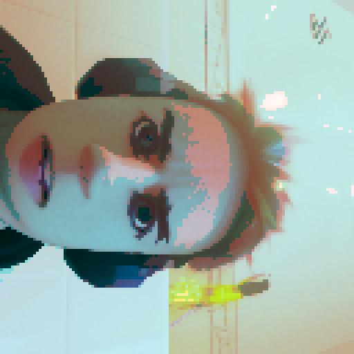 anime character, boy, hacker, neon green hair, wearing headphones, typing on a retro keyboard, surrounded by lines of code, glowing computer screen, pixel art, sRGB