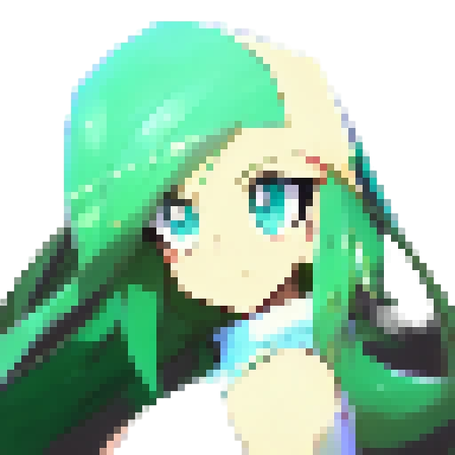 A green haired anime girl with blue eyes
