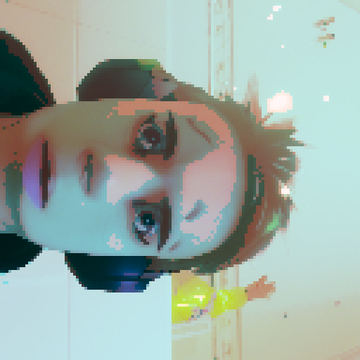 anime character, boy, hacker, neon green hair, wearing headphones, typing on a retro keyboard, surrounded by lines of code, glowing computer screen, pixel art, sRGB