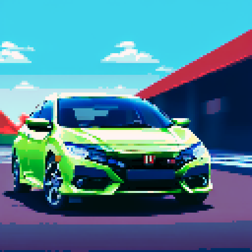 Photorealistic, centered Honda Civic in a three quarter view, right wheel in front, clean background, pixel art style with sRGB colors