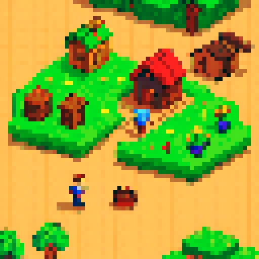 farming game main character, pixel art, left-facing sprite, reminiscent of stardew valley and harvest Moon