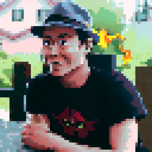 Demon slayer with fire eyes , looking straight , anime styled with vibrat pixel art