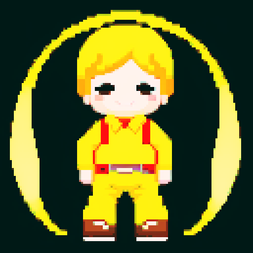 yellow smiling crescent in brown pants