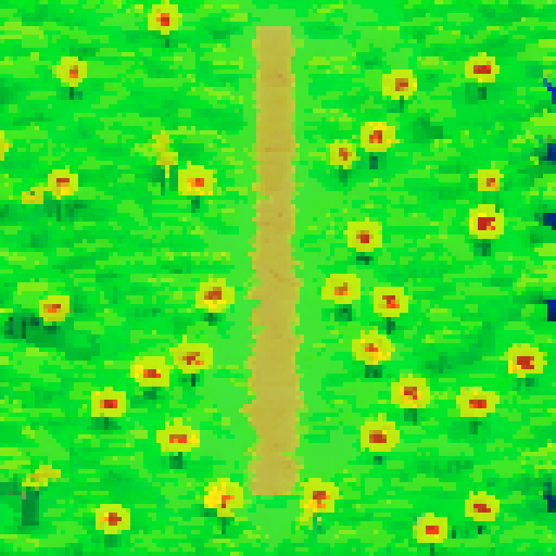 Map view of a vibrant, pixelated landscape with a detailed, sRGB background