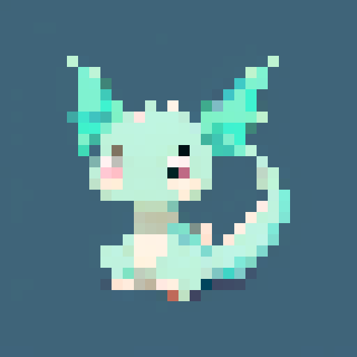 A small, adorable baby dragon with soft, pastel-colored scales and tiny wings. It has big, round eyes full of curiosity and a playful expression. The dragon's body is plump and its tail curls slightly at the end. No background.
