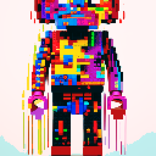 colorful pixel lego blocks arranged in a playful, vibrant composition, showcasing the intricate details and vibrant colors of pixel art in the sRGB color space