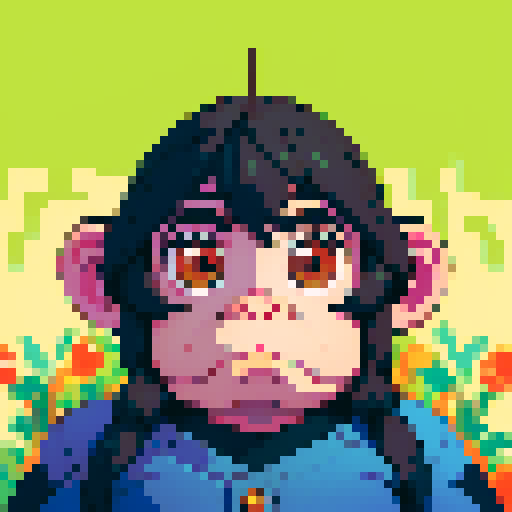 cute baby ape, big eyes, nose bubble, sRGB, pixel art