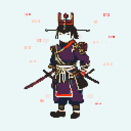 historically accurate muromachi samurai in traditional armor, roguelike rpg full-body sprite