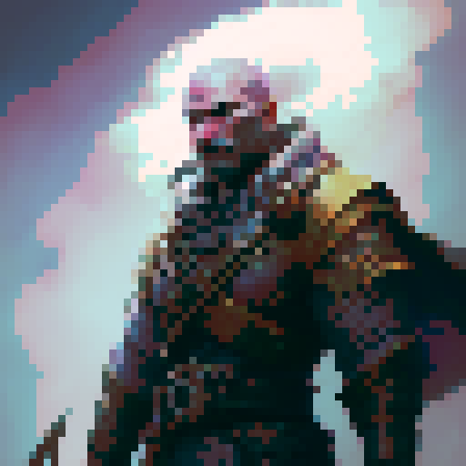 Bald, muscular barbarian with a stoic expression, no background, holding a two-handed sword and wearing a loincloth in a traditional fantasy RPG art style.