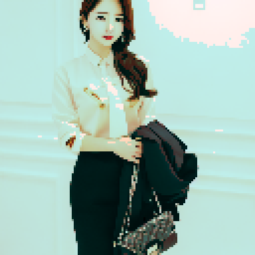 korean, female, secretary, in a suit, character portrait, close up, pixel art, pretty
