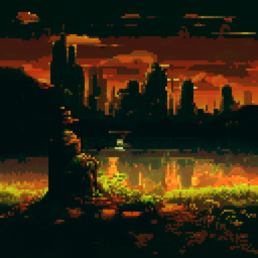 glass reflecting light, long shadows, empty and alone, sRGB, pixel art, background, landscape