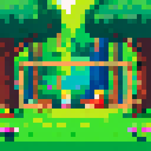 Bush, lush, vibrant, cozy, pixel art, sRGB