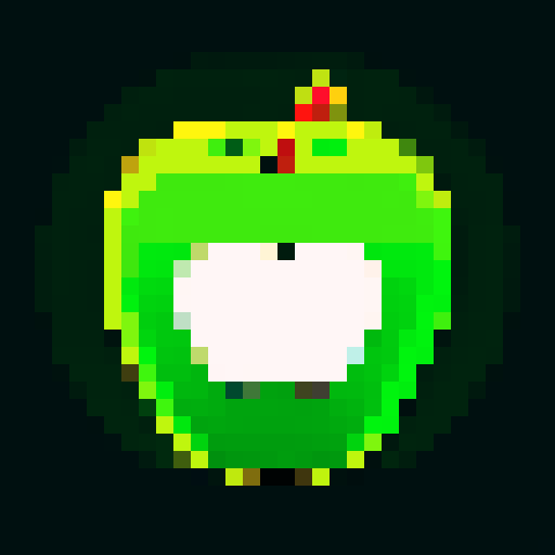 green apple, black outlines, in the center, simple pixel art, plain background