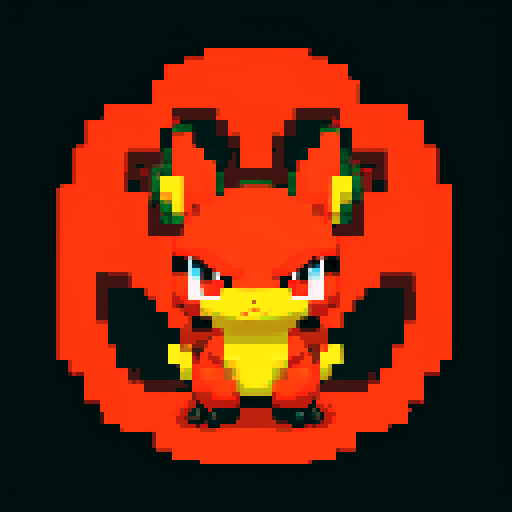 Pokemon fire type starter, adorable and fierce, vibrant red and orange hues, with pixel art style and sRGB color profile
