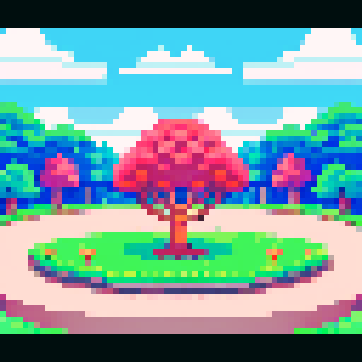 a 2d platformer background image that is a nice little japenese park. Mostly empty with rolling hills. Some clouds in the sky. A pixel art style but smooth and beautiful