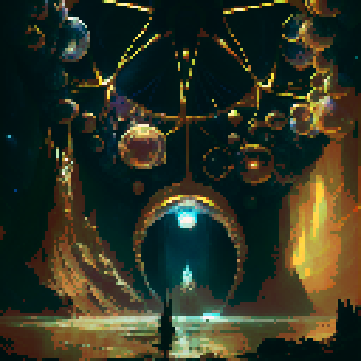 The tarot card The Star in an aquatic and medieval dark style. The scene should be illuminated by ethereal star-like lights, symbolizing hope and clarity. 