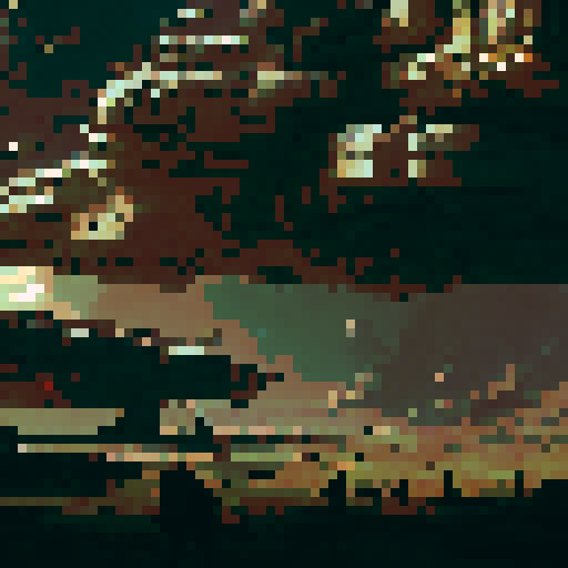 destroyed military outpost, top down map, video game screenshot, futuristic sci-fi, cyberpunk, post apocalyptic, pixel art, 8-bit, fantasy RPG