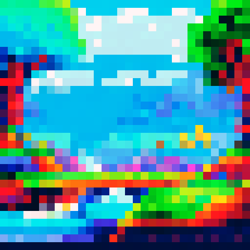 colorful paintbrush, vibrant sRGB hues, bold black outlines, pixel art, 32x32