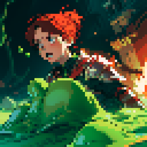 hero sinking into slime, hero drowning in slime, hero has red hair, hero has silver armor, reaching up, panic, sinking deep into slime