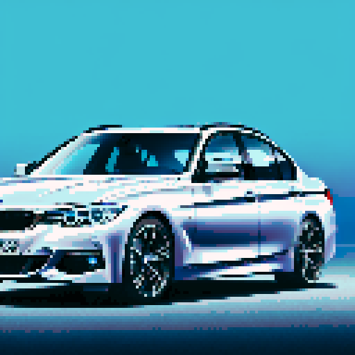 Photorealistic, centered BMW 3 series in a three quarter view, right wheel in front, clean background, pixel art style with sRGB colors
