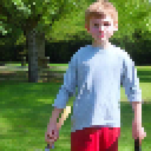 a boy with a sword in his hand in the park 
