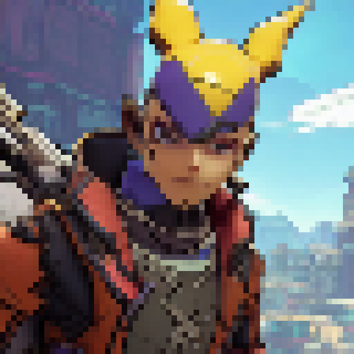 Zero from Borderlands 2, wielding his sword with fierce determination, stoically stares down at a plump, white chicken perched on his shoulder in a vibrant anime style.