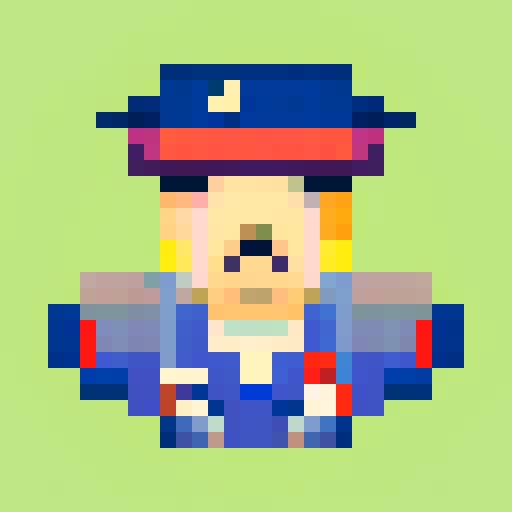 police officer hat, pixelated badge, retro color palette, game asset for icon

