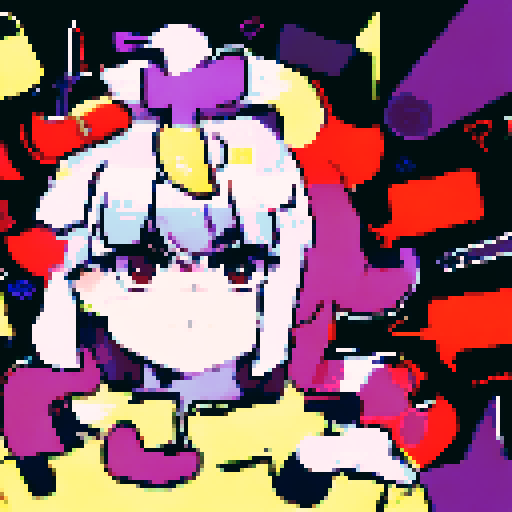 A girl standing in front of weird colored 2d shapes