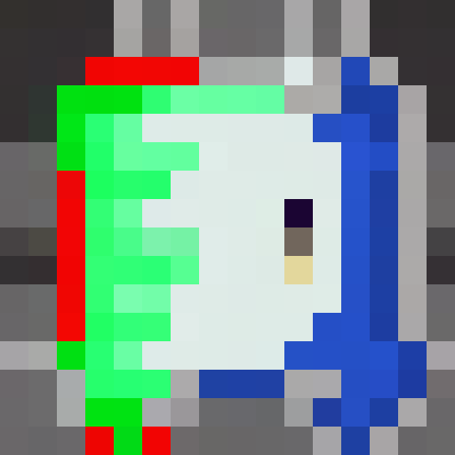 Ethereal Lucario, shimmering and translucent, gazes directly into the viewer's eyes in a 16x16 pixel art, her piercing blue aura contrasting with her white fur and red eyes, evocative of a classic game icon.