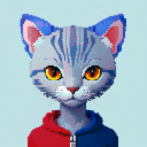 antropomorphic gray cat guy, kind, one torn ear