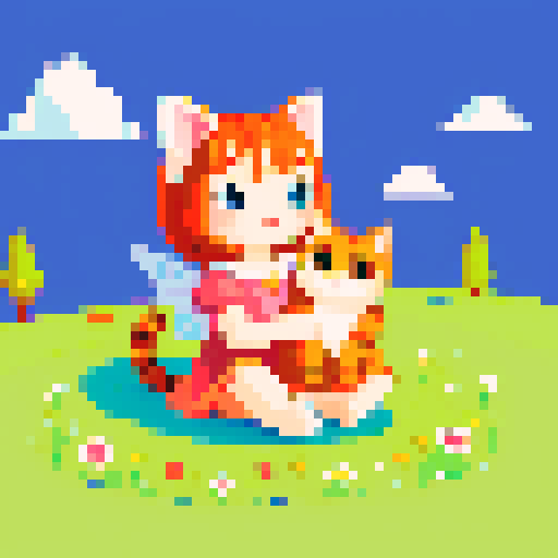 children's fairy tale illustration with  sitting colofull cat, flat style