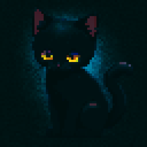 adorable black kitten, playful and mischievous, pixelated fur and bright eyes, sRGB palette