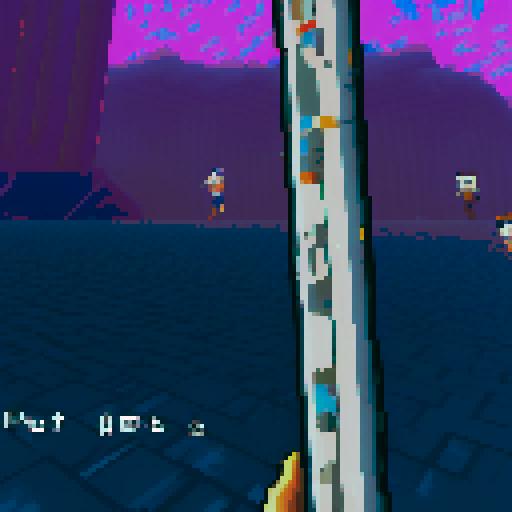 first person perspective, pixel art, sword in right hand, empty left hand
