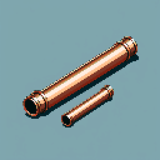 I want a tall vertical copper pipe that looks like a cannon barrel. I want this object usable an asset in a videogame, meaning only one object per image, outlined with a strong black stroke, on a solid-color background.